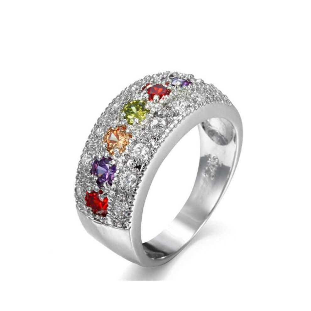 Veile Studios Coloured Zircon Half Circle Women's Engagement Wedding Cubic Zirconia Pave Rings
