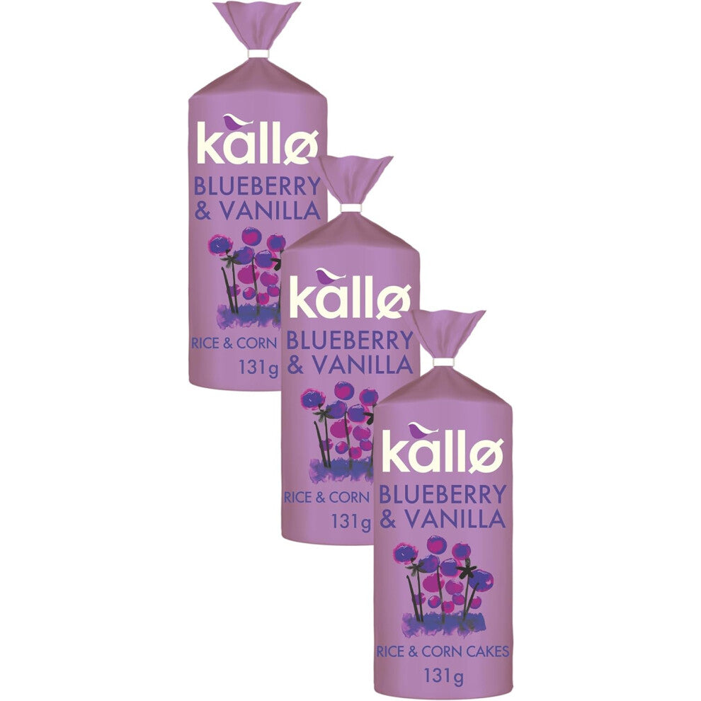 Kallo Blueberry & Vanilla Corn & Rice Cakes, Wholegrain Low Fat Healthy Snacks for Adults & Children, Vegan Friendly, Gluten Free