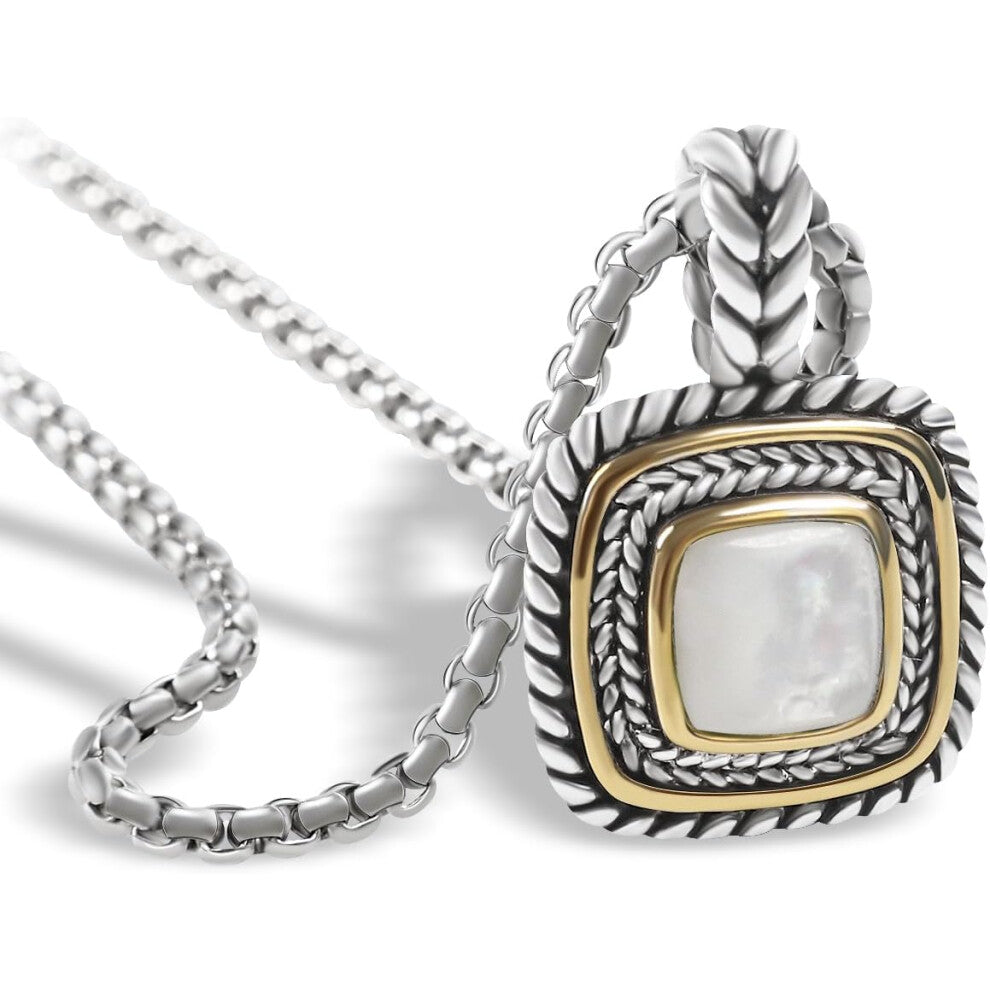 Designer Inspired 7MM CZ Pendant Necklace for Women 18K Gold Plated Two Tone Wheat Cable Necklaces