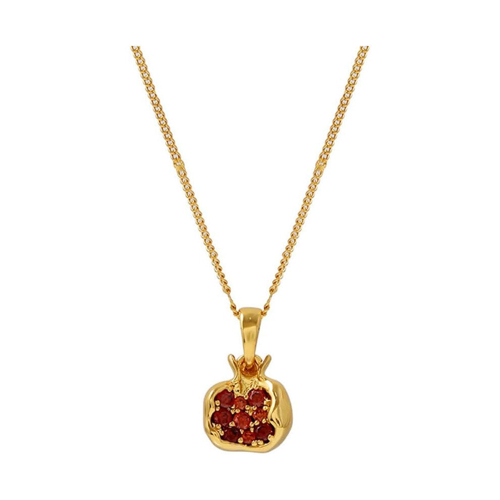 Premium Cubic Zirconia Inlay Red Pomegranate Pendant 18k Gold Plated Stainless Steel Necklaces for Women