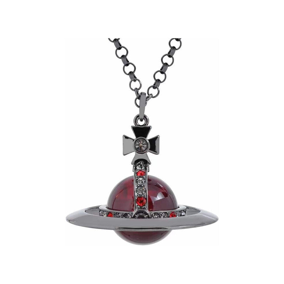 Punk Crystal Quartz Black and Red Saturn Necklace for Women | Unique Punk Saturn Planet Pendant Jewelry Necklace