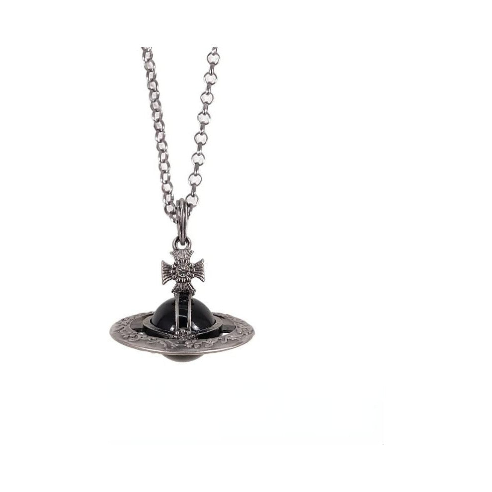 Brand Saturn Necklace for Women - Sky Star Saturn Planet Pendant with Obsidian