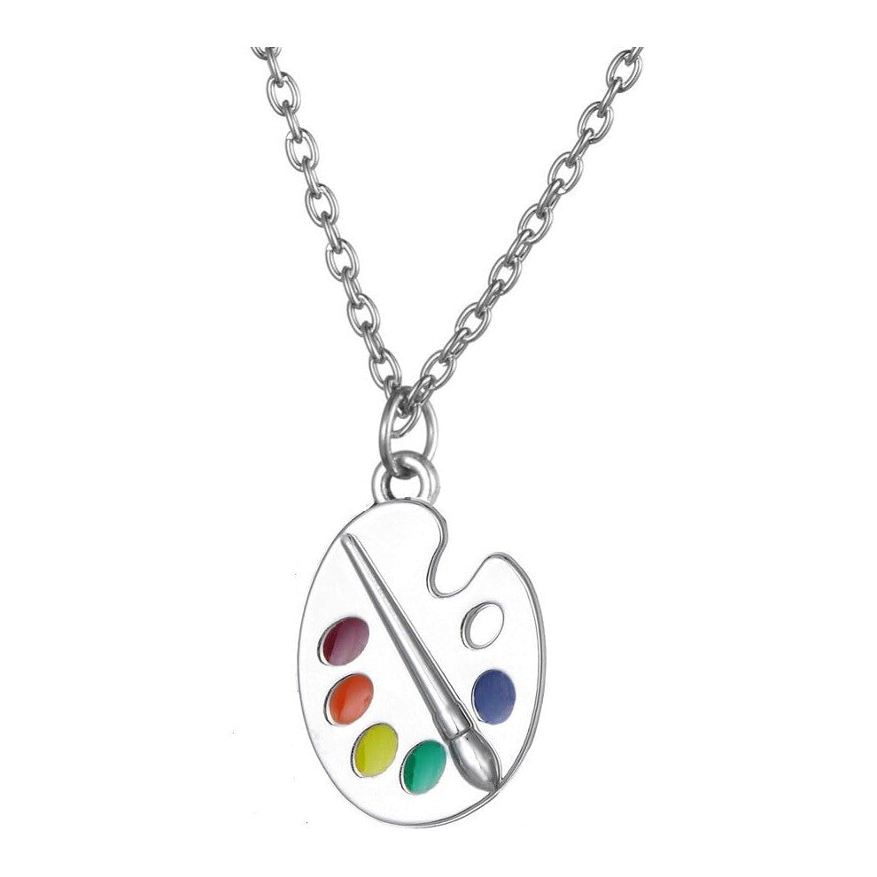 Trendy Enamel Artist Paint Palette and Brush with Thin Pendant Necklace Jewelry for Women