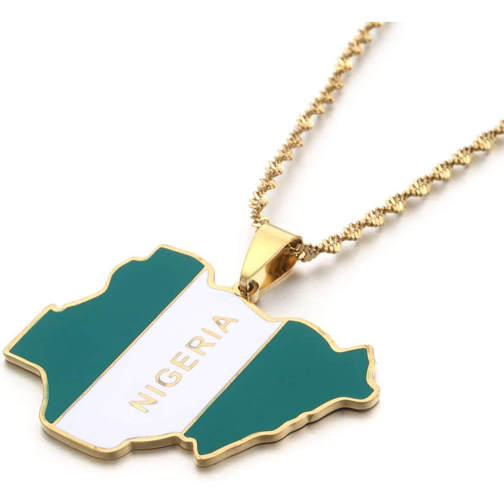 Nigeria Map Flag Pendant Necklaces Silver-Gold Color Nigerian Jewelry