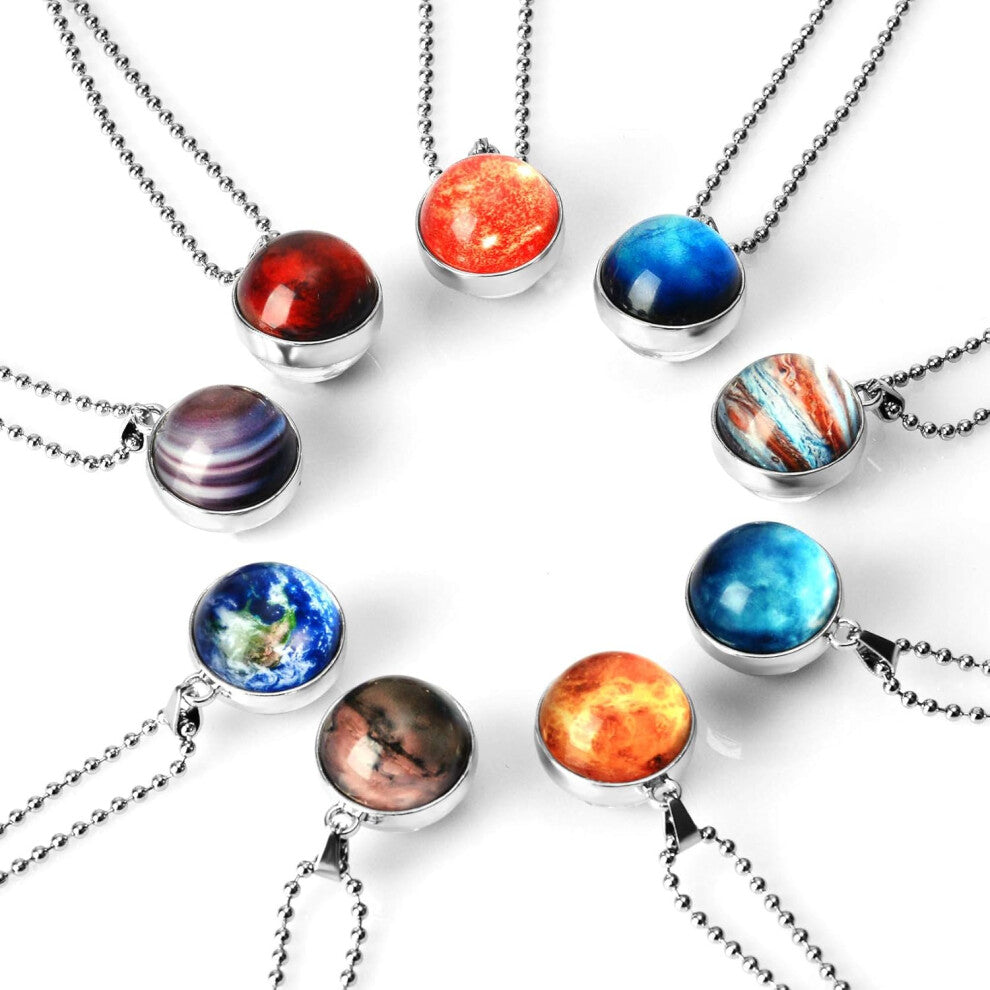 Solar System Necklace Nebula Galaxy Planet Pendant Double Side Glass Crystal Ball Universe Necklace Handmade Jewelry Set