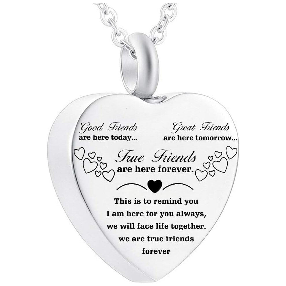 Stainless Steel Best Friends Urn Pendant Memorial Ash Keepsake Heart Friendship Cremation Jewelry Forever Keepsake Gift,Best Friends, Charm Necklaces