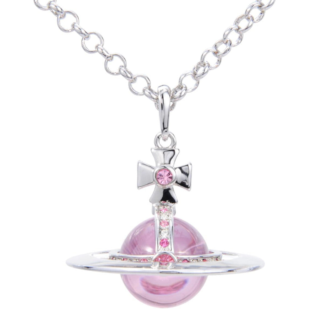 Colorful Saturn Necklace for Women - Sky Star Saturn Planet Pendant with Crystals(Silver+Pink)