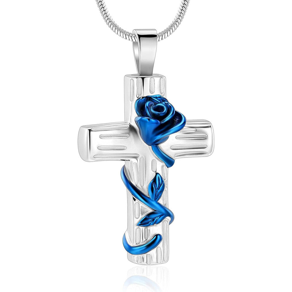 Urn Necklace for Ashes Rose Flower Cross Cremation Jewelry Pendant for Human-Pet Funeral Keepsake Memorial Necklace