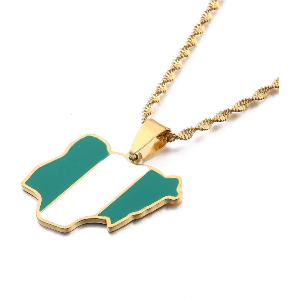Nigeria Map Flag Pendant Necklaces Silver-Gold Color Nigerian Jewelry