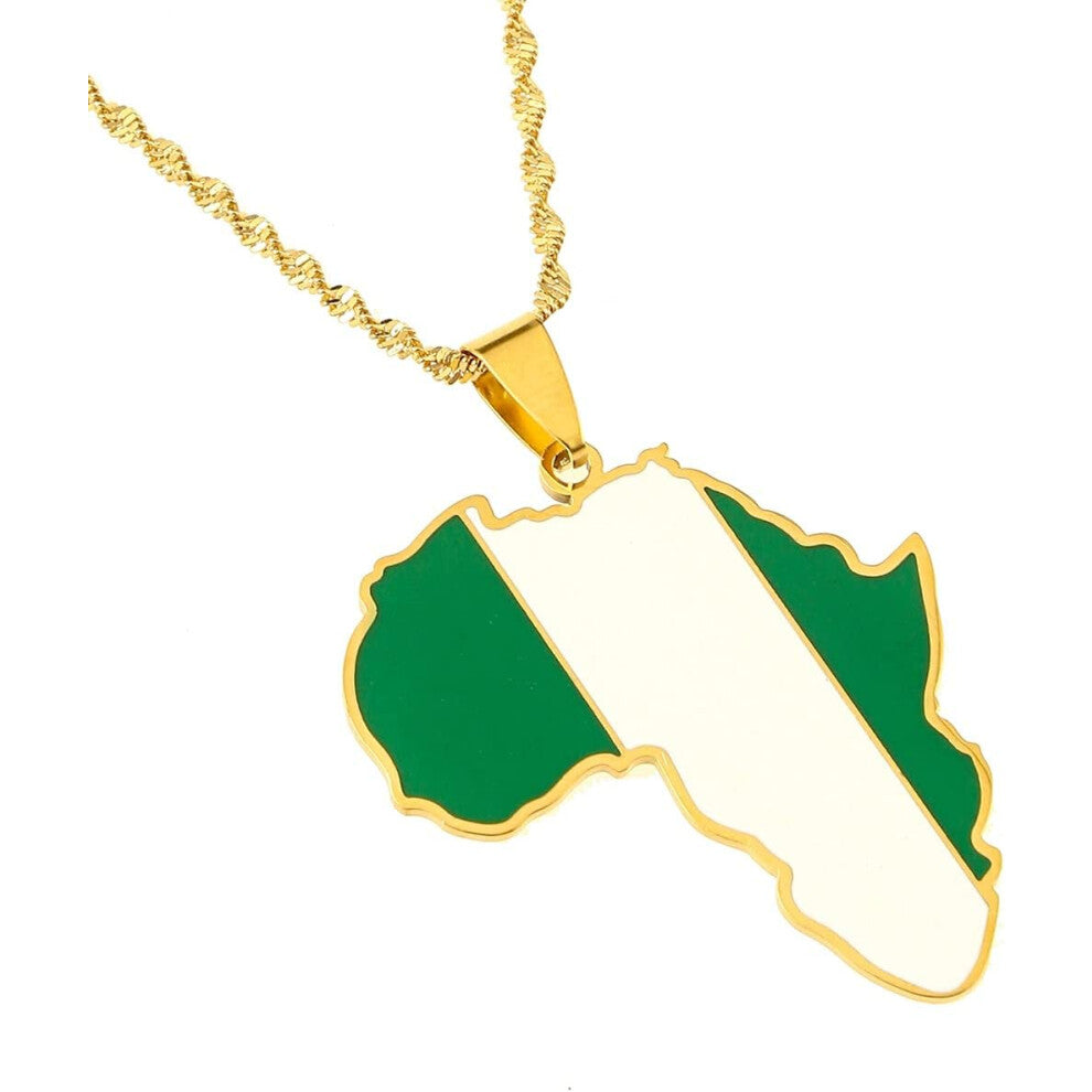 Africa Necklace - Nigeria Map Pendant in Gold Color - African Gift