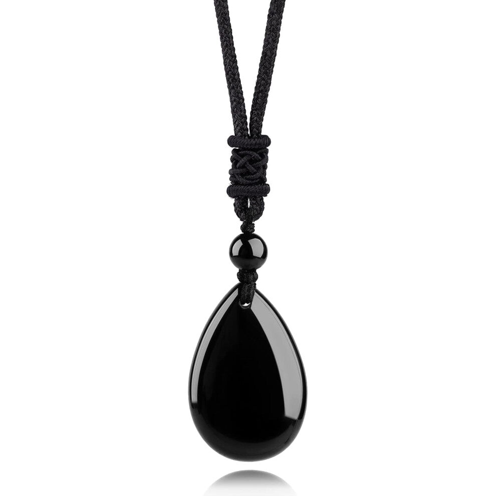 Lucky Teardrop Necklace Healing Crystal Stone Pendant with Adjustable Rope Chakra Gemstone Jewelry for Women Men