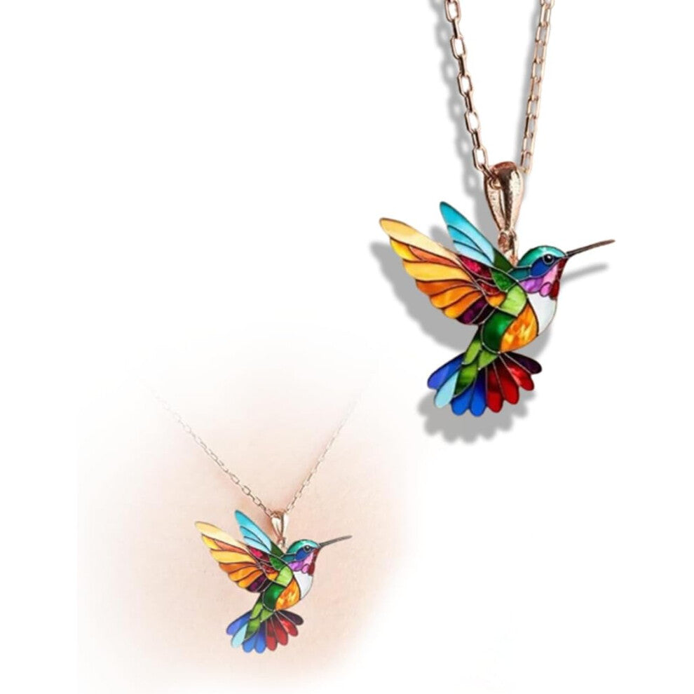 Colorful Hummingbird Necklace,Multicolor Hummingbird Pendant Necklace,Cute Hummingbird Bird Pendant Jewelry For Women Mom Hummingbirds Lovers Gifts