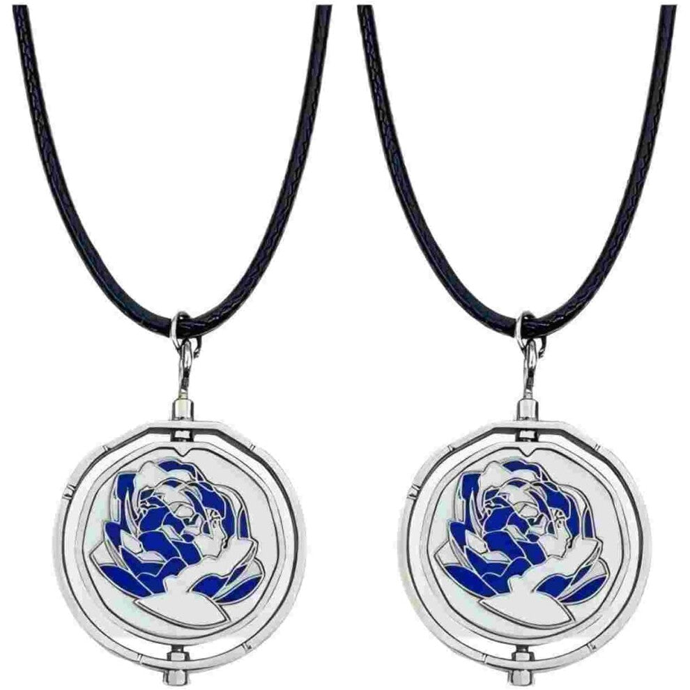 2 PCS Arcane Blue Rose Necklace Men's and Women's, Rotating Pendant Regret Couples Necklace, Blue Rose Flower, Gift for Valentine's Day