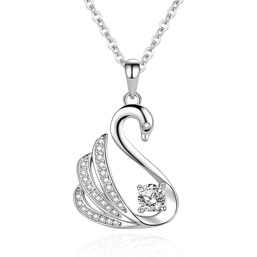 Swan & Heart Moissanite Necklace for Women, 1 Carat Moissanite Pendant Necklace, 925 Sterling Silver Necklace with White Gold Plating, Adjustable 18-