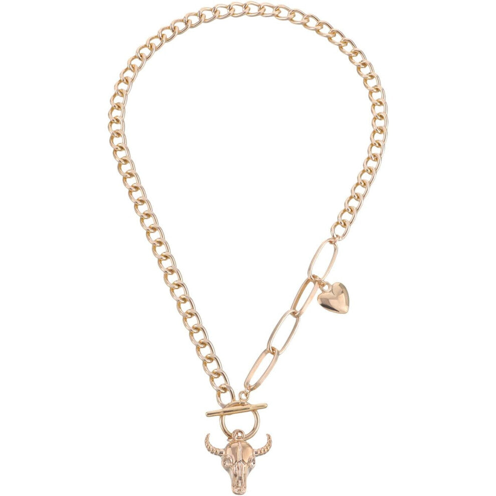 Women Jewelry Necklace Bull Head Heart Necklace Gothic Pendant Splice Necklace for Men Women Never Broke Again Chain (Gold, One Size)