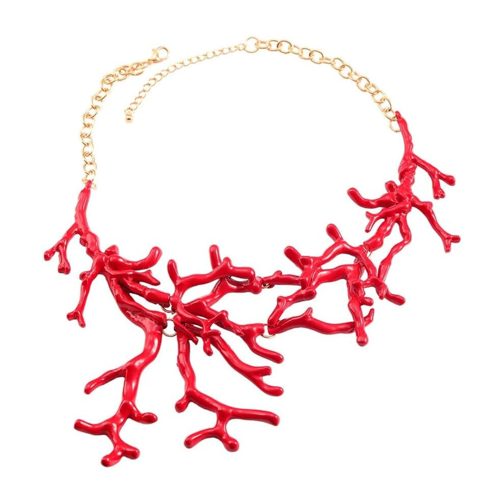 Goth Red Coral Pendant Choker Necklace for Women Elegant Long Chain Jewelry