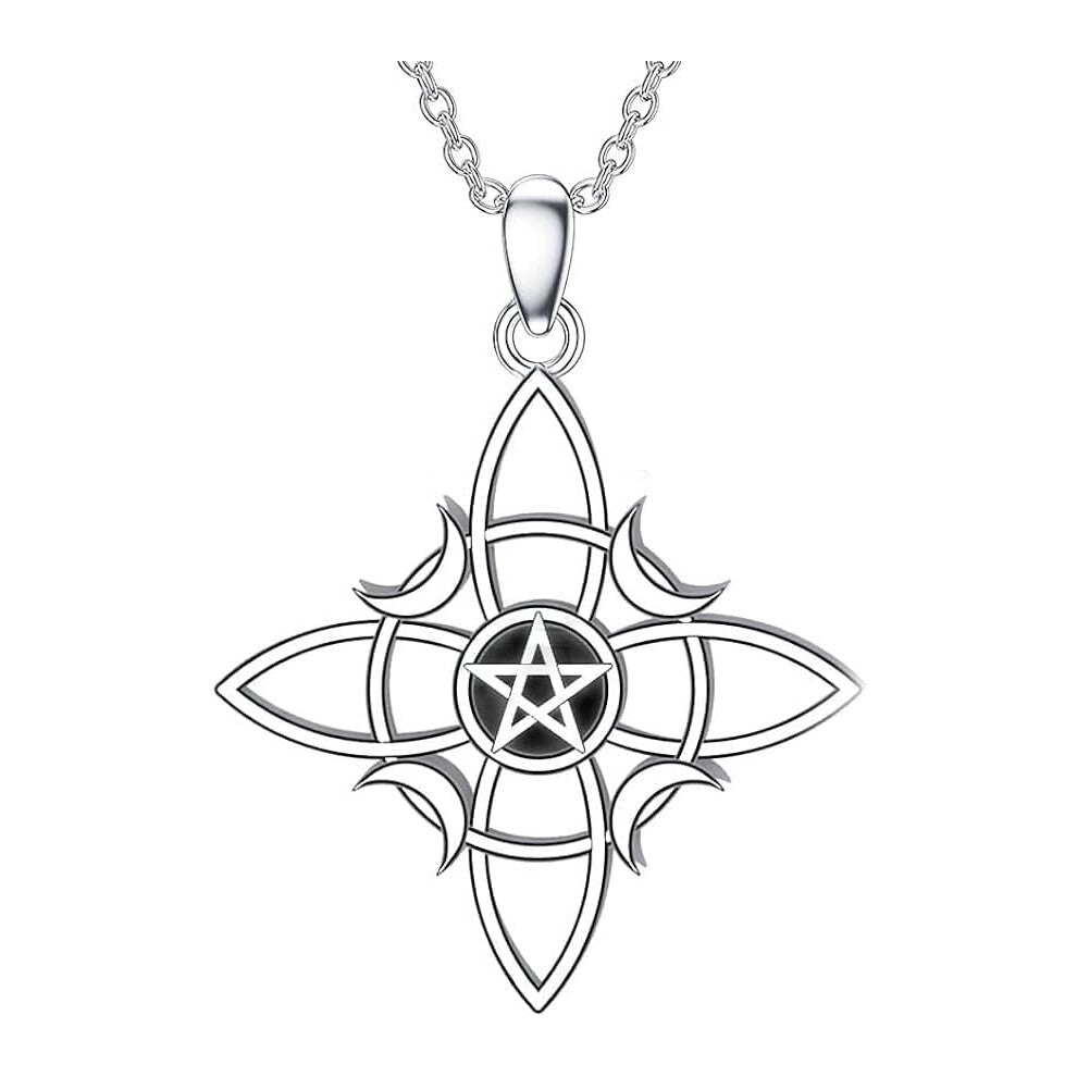 Celtic Knot Necklace, Wicca Moon Pentagram Geometry Pendant Necklace, Women Magic Amulet Jewelry