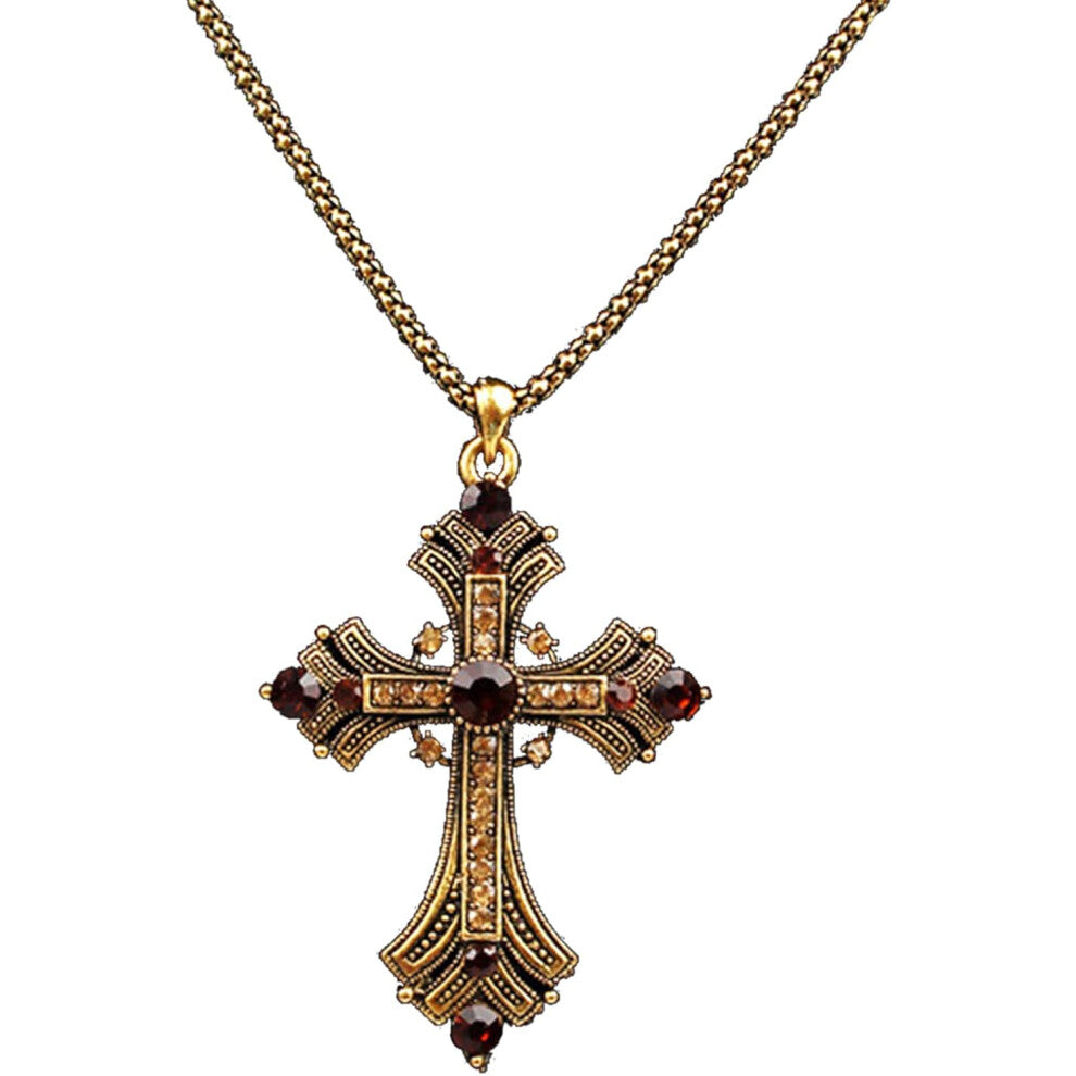 Large Detailed Cross Drill Pendant Necklace Silver Color Tone Gothic Punk Jewellery Fashion Charm Statement Women Gift
