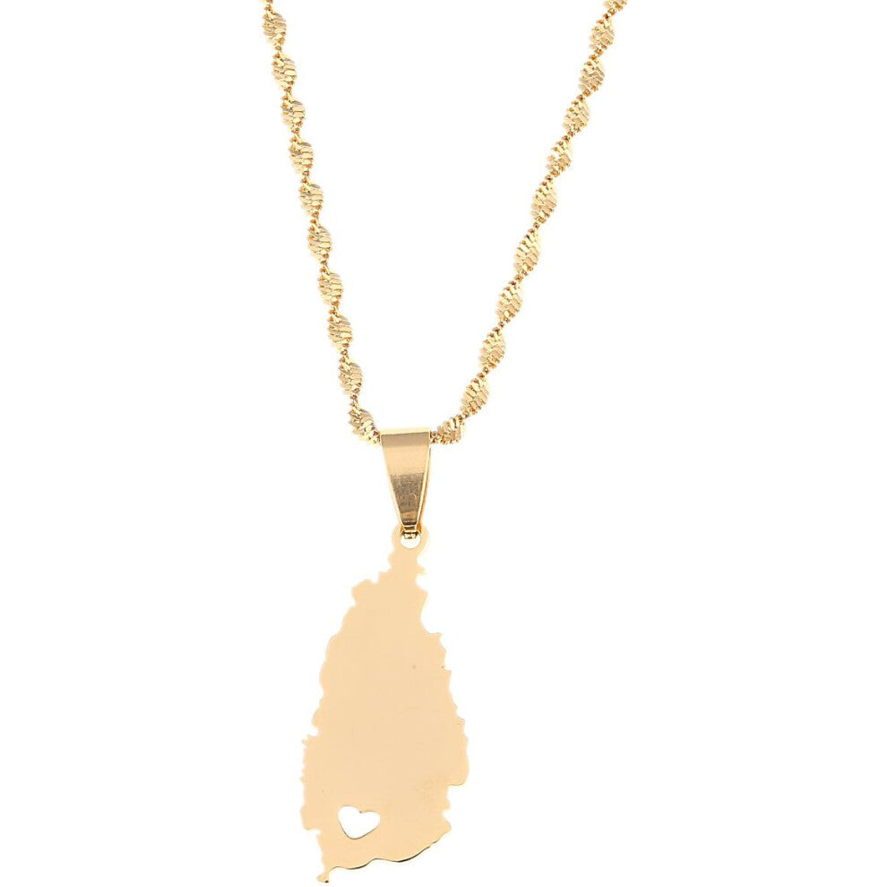 Stainless Steel Heart Saint Lucia Map Necklace St. Lucia Pendant Jewelry