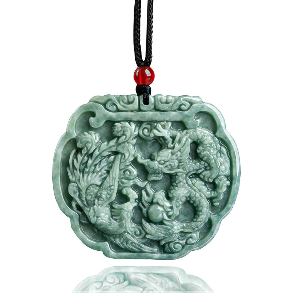 Hand-Carved Natural Dragon and Phoenix Pendant Jade Necklaces for Men Women, Healing Stone Amulet Jewelry Choker Necklaces for Lovers Couple Gifts