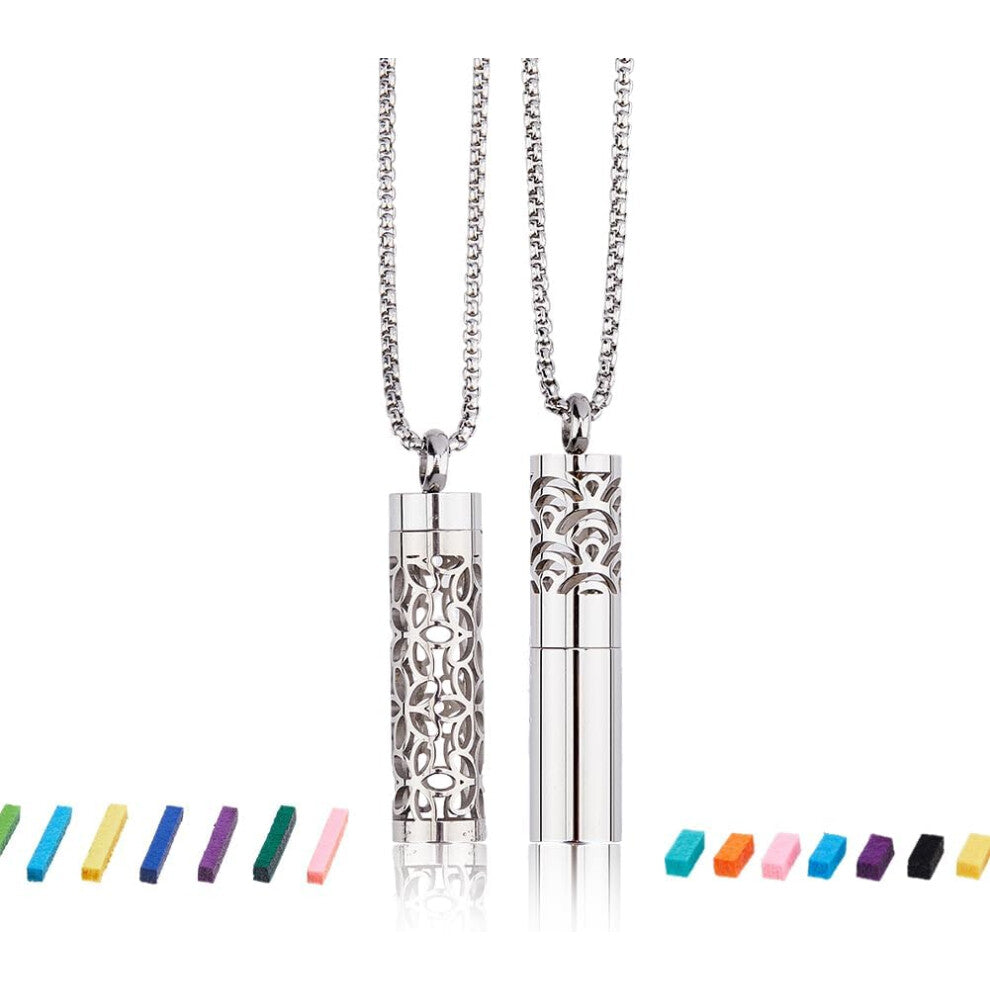 2 Styles Essential Oil Necklace Diffuser Oil Aromatherapy Pendant with 20Pcs Felt Pads Changeable Perfume Pads Stainless Steel Diffuser Locket Pendan
