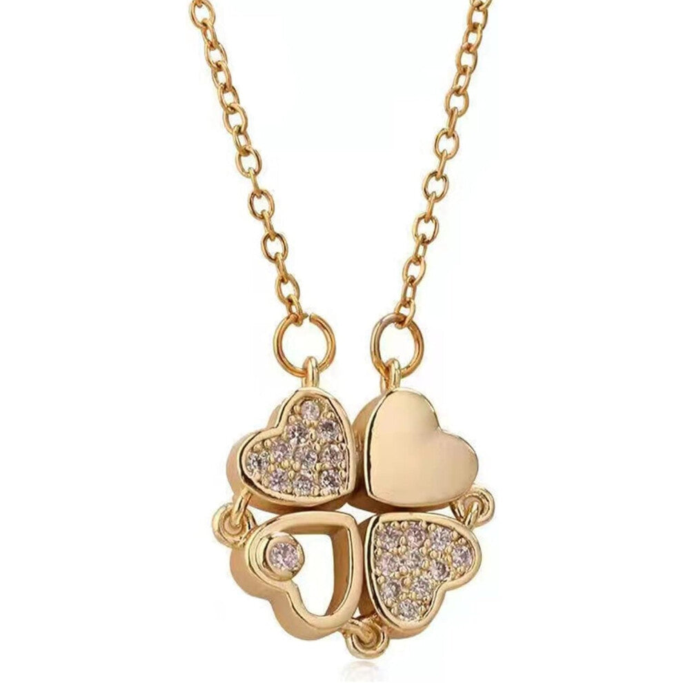 Four-leaf Clover Necklace Lady Magnetic Folding Love Heart-shaped Clavicle Chain retro magnetic folding heart shaped pendant women love clavicle neck
