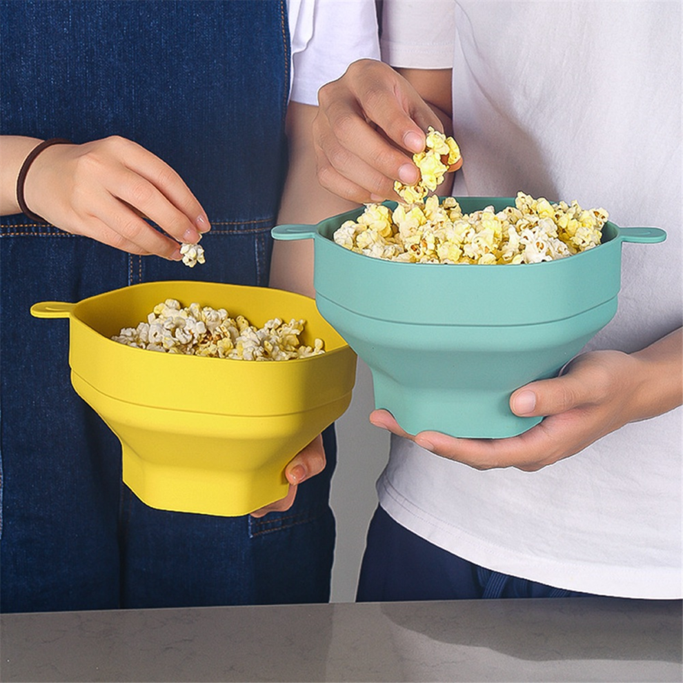 Silicone Microwave Popcorn Bowl Foldable Maker Bucket with Lid Folding Kitchen Baking Tool Gray