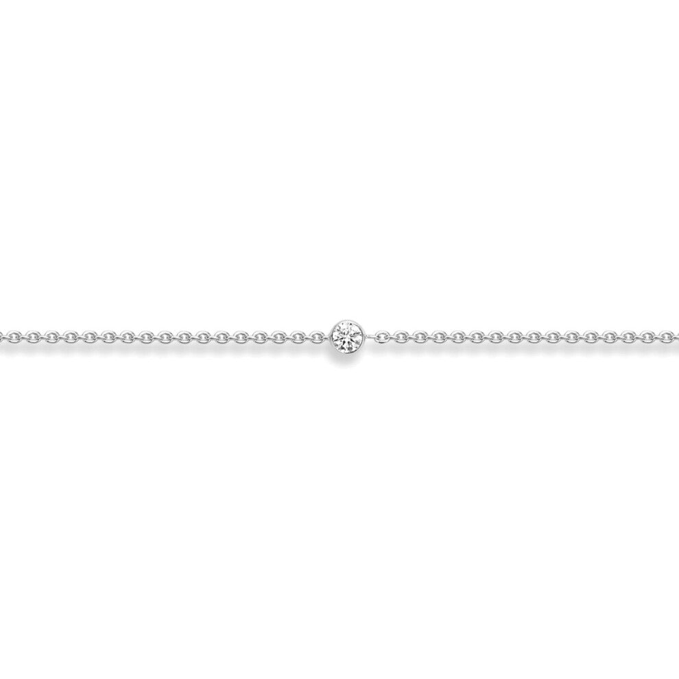 Jewelco London Ladies 18ct White Gold Diamond Bubble Solitaire Charm Bracelet 3mm 7.5"-19cm - CWNR02178-07