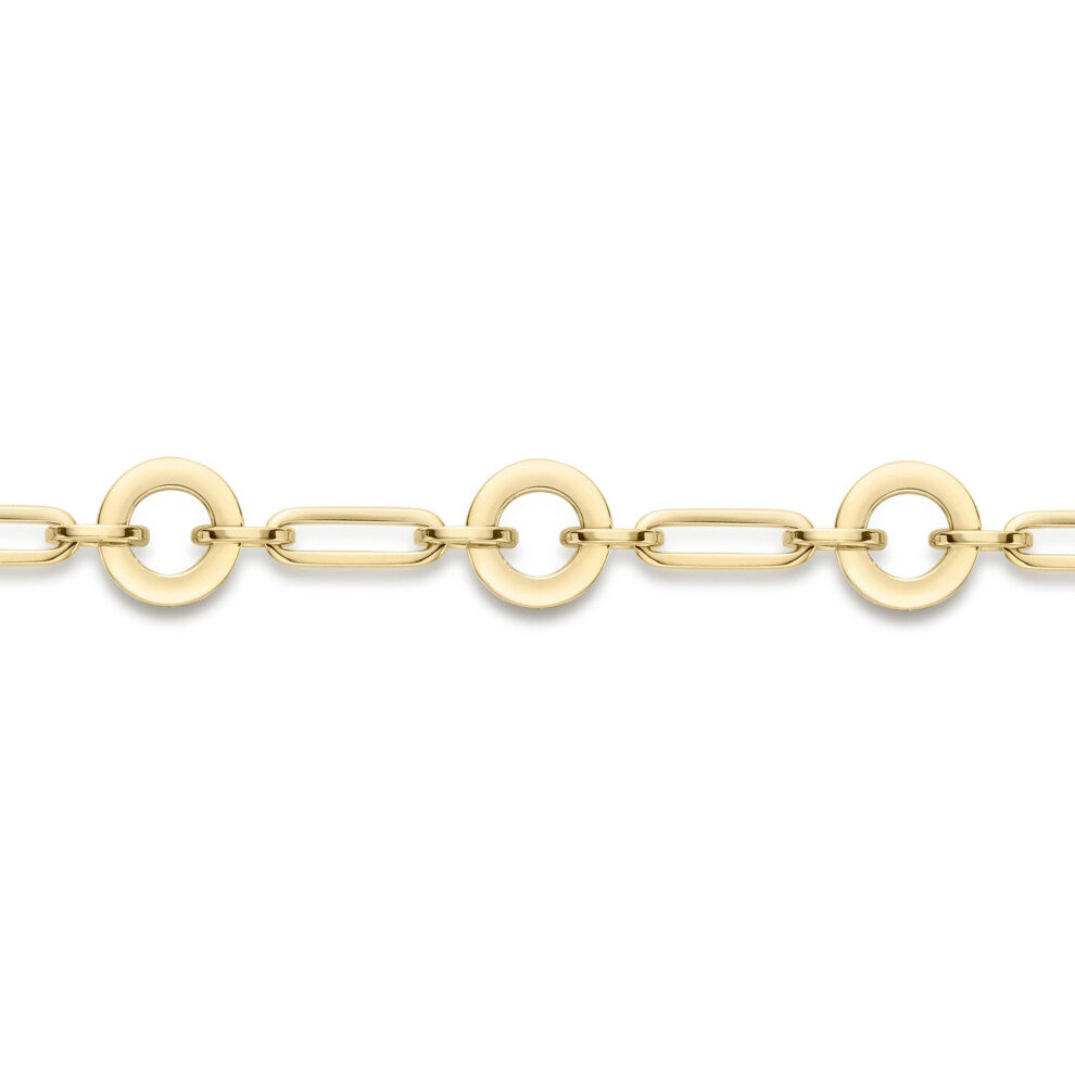 Jewelco London Ladies 9ct Yellow Gold Flying Saucer Paperclip Chain Bracelet 10mm 7.5"-19cm - BRNR02882-07