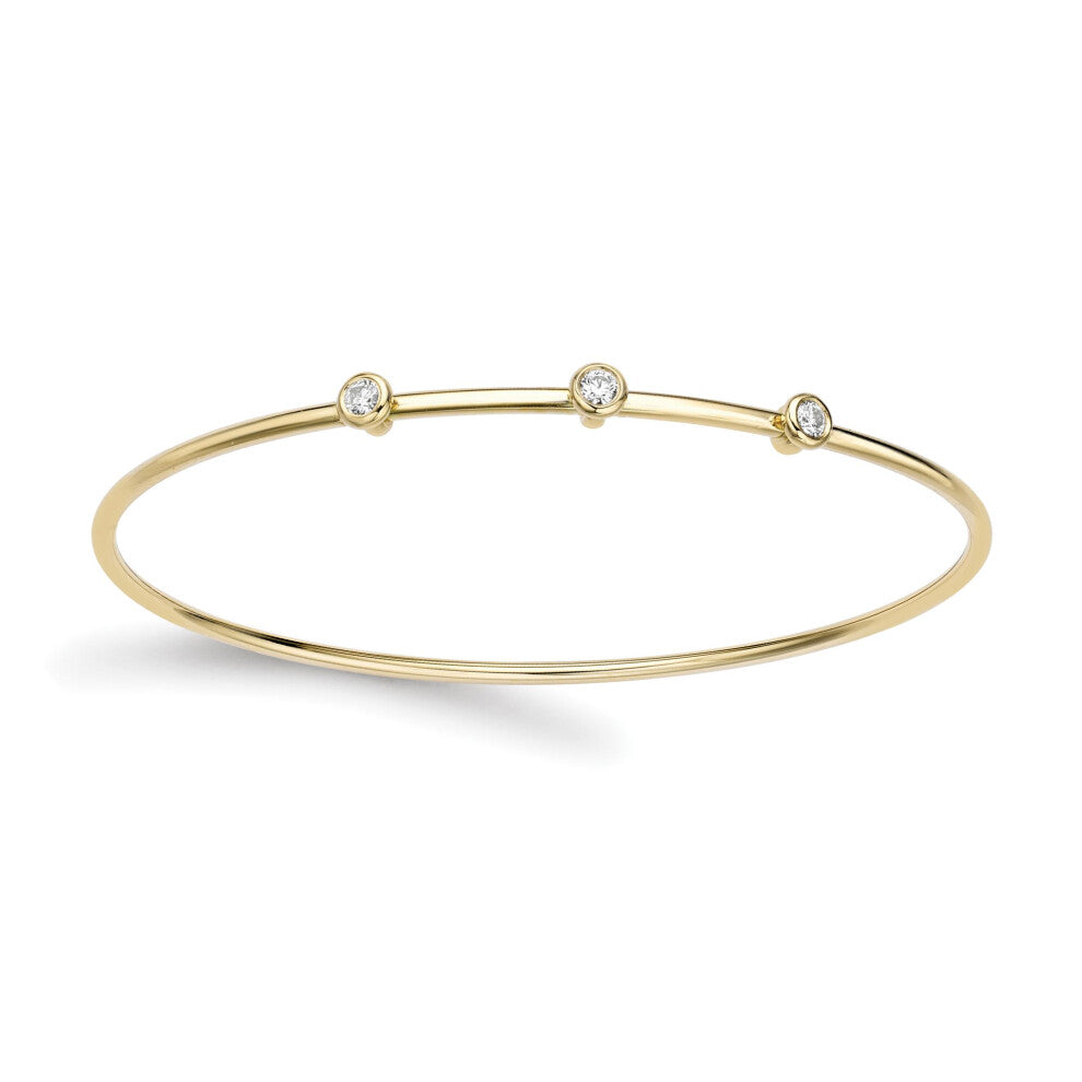Jewelco London Ladies 18ct Yellow Gold Diamond Bubble Station Trilogy Bangle Bracelet 1.8mm - BGNR02085