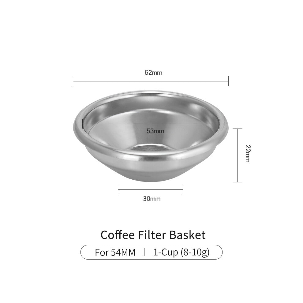 (54mm-1-cup) Coffee Filter Basket 54mm For Breville Sage Espresso Machines 304 Stainless Steel Non-Pressurized Barista Accessories