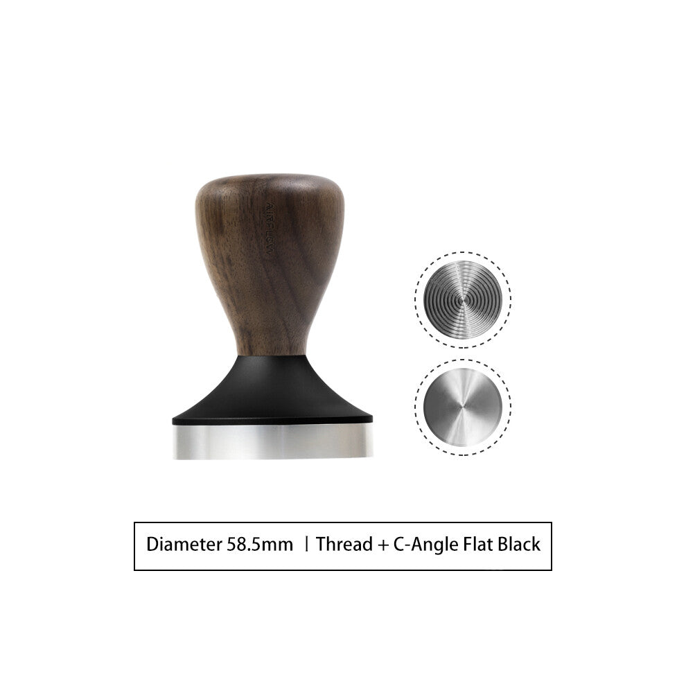 (Black Set, 58.5mm) 304 Stainless Steel Coffee Tamper Espresso Portafilter Flat-Thread Base Home Barista Coffee Accessories