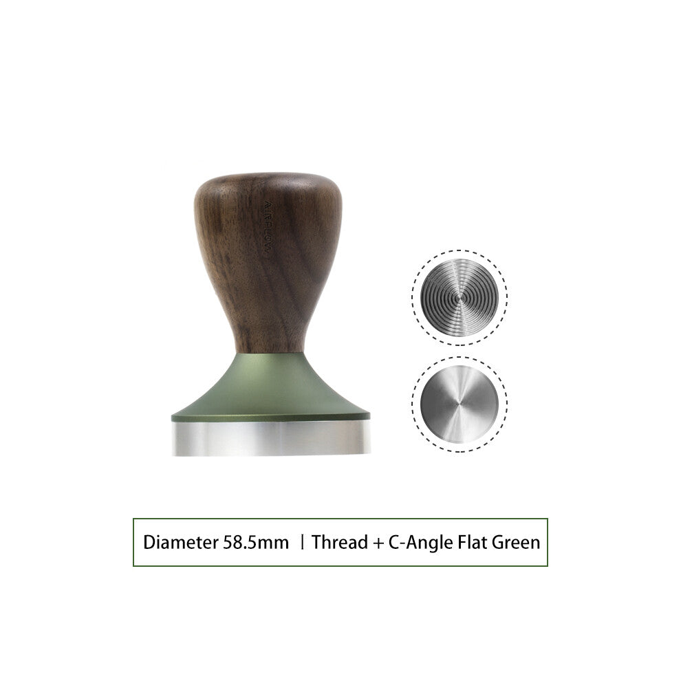 (Dark Green Set, 58.5mm) 304 Stainless Steel Coffee Tamper Espresso Portafilter Flat-Thread Base Home Barista Coffee Accessories