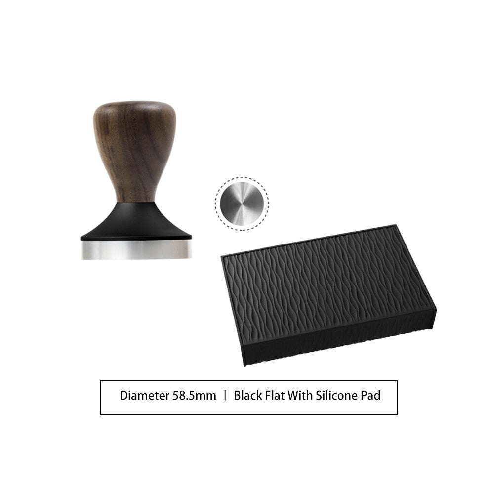 (F-Black With Pad, 58.5mm) 304 Stainless Steel Coffee Tamper Espresso Portafilter Flat-Thread Base Home Barista Coffee Accessories