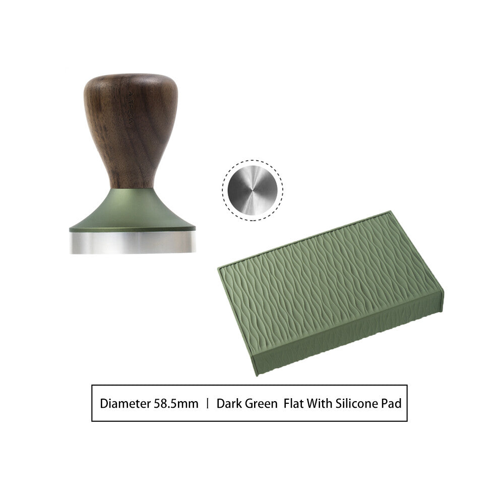 (F-Green With Pad, 58.5mm) 304 Stainless Steel Coffee Tamper Espresso Portafilter Flat-Thread Base Home Barista Coffee Accessories