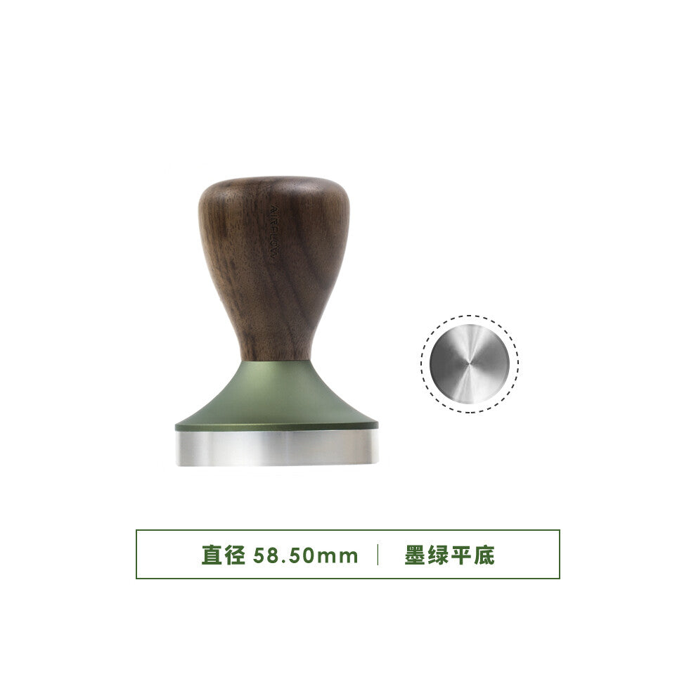 (Flat Dark Green, 58.5mm) 304 Stainless Steel Coffee Tamper Espresso Portafilter Flat-Thread Base Home Barista Coffee Accessories