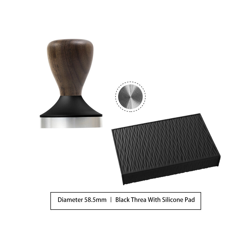 (T-Black With Pad, 58.5mm) 304 Stainless Steel Coffee Tamper Espresso Portafilter Flat-Thread Base Home Barista Coffee Accessories