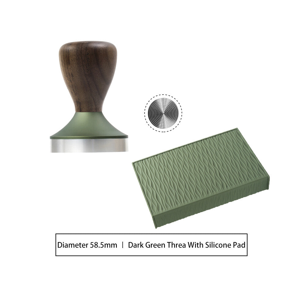 (T-Green With Pad, 58.5mm) 304 Stainless Steel Coffee Tamper Espresso Portafilter Flat-Thread Base Home Barista Coffee Accessories