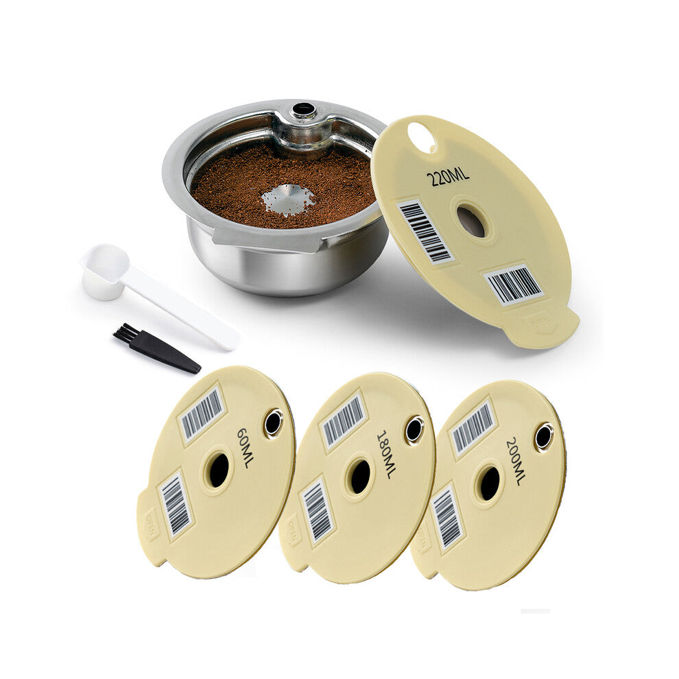 (1Capsule 3Lids) Stainless Steel Reusable Coffee Capsule Pods For Bosch Tassimo Happy Suny Vivy Coffee Maker Refillable Filter