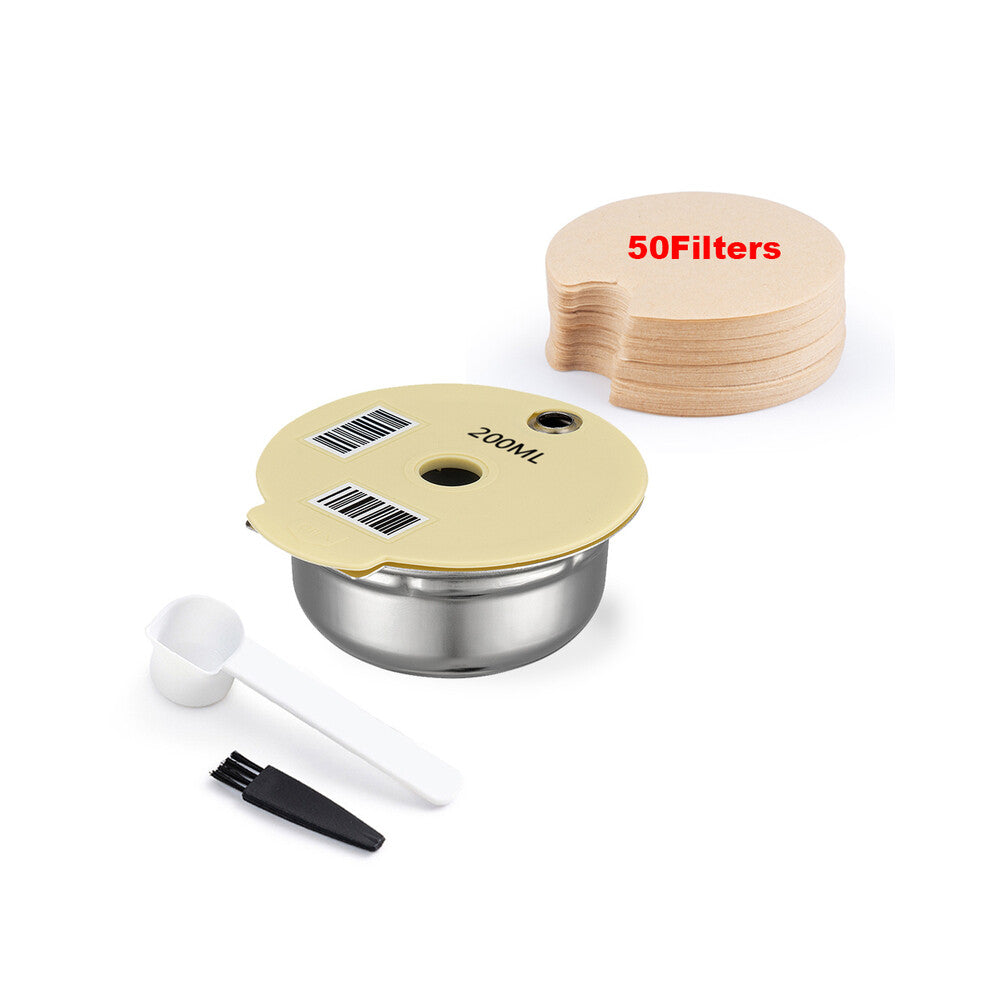 (200ML 50Filters) Stainless Steel Reusable Coffee Capsule Pods For Bosch Tassimo Happy Suny Vivy Coffee Maker Refillable Filter