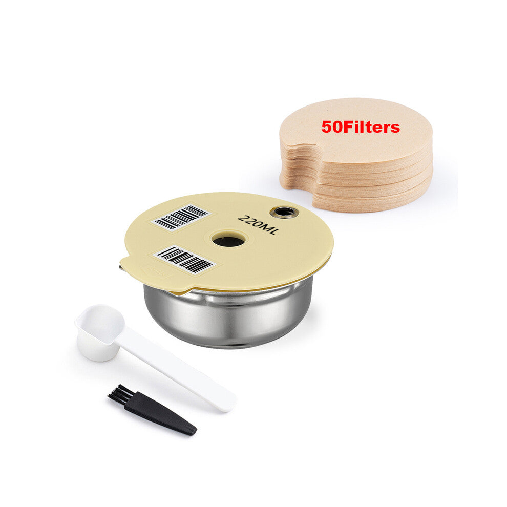 (220ML 50Filters) Stainless Steel Reusable Coffee Capsule Pods For Bosch Tassimo Happy Suny Vivy Coffee Maker Refillable Filter