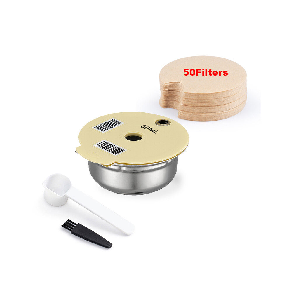 (60ML 50Filters) Stainless Steel Reusable Coffee Capsule Pods For Bosch Tassimo Happy Suny Vivy Coffee Maker Refillable Filter