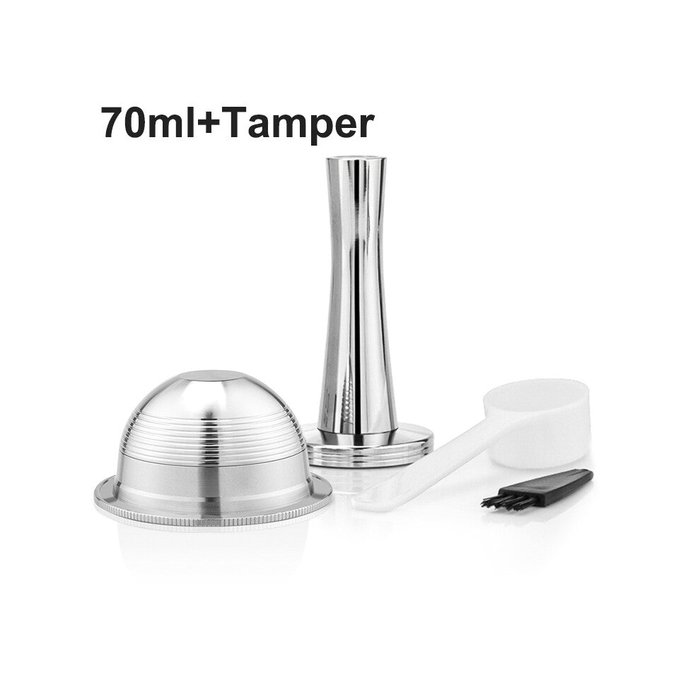 (1Pcs 70ML 1Tamper) Stianless Steel Reusable Capsule For Nespresso Vertuoline Vertuo Coffee Maker Machine Espresso Filter Pod Don't