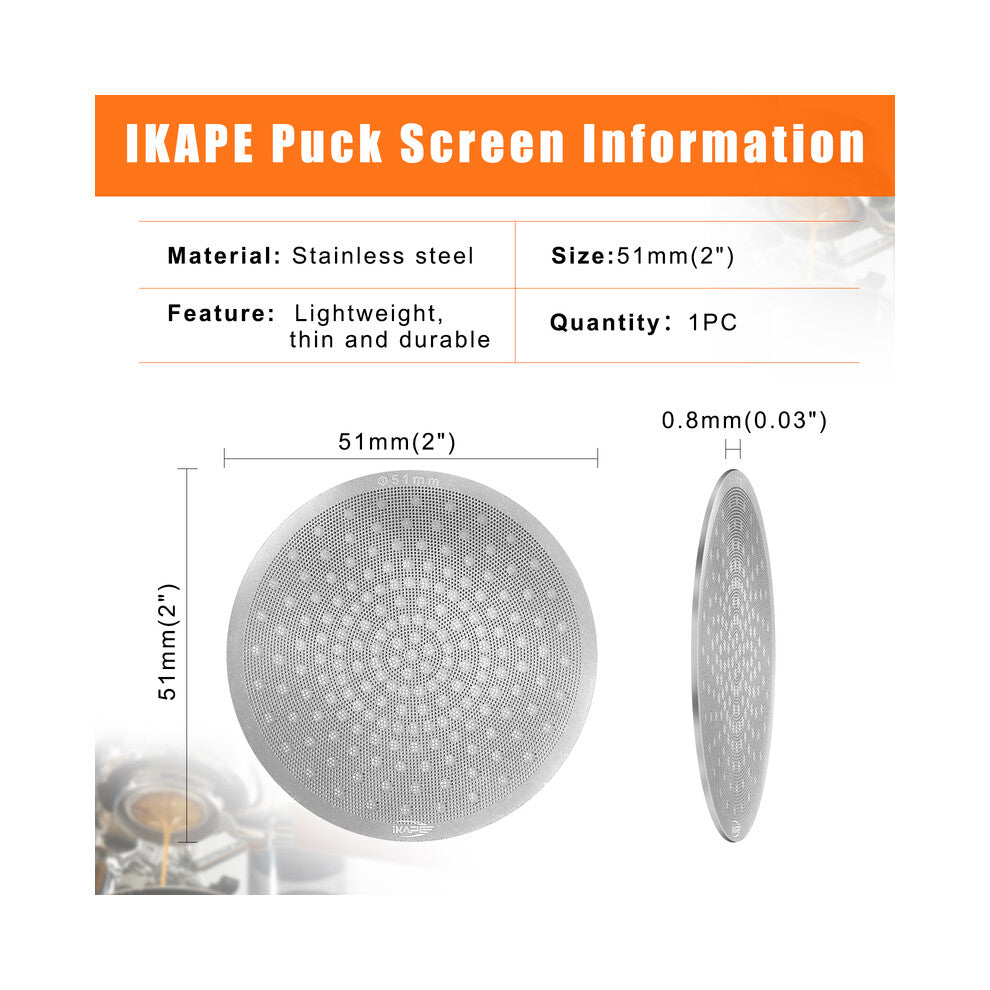 (51MM) IKAPE Espresso Puck Screen V3, 0.8mm Thickness, Reusable Metal Thin & light Coffee Filters, Food-grade 316 Stainless