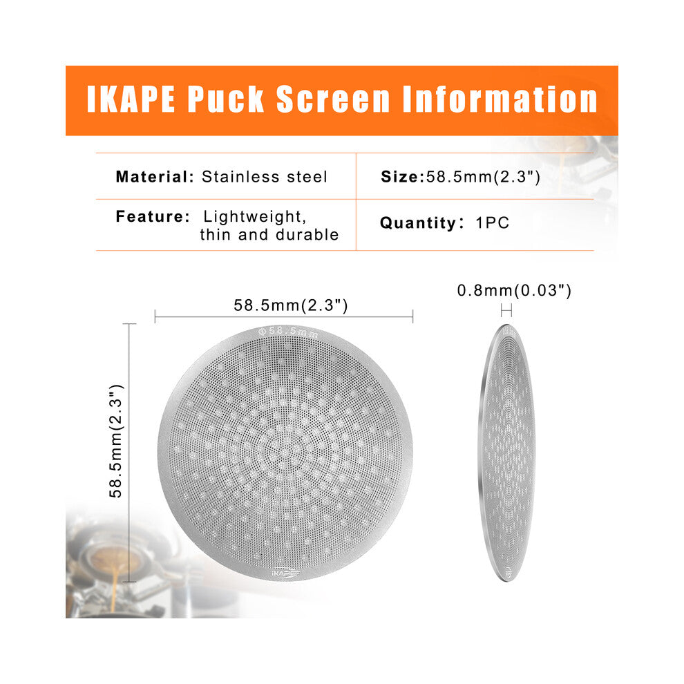 (58.5MM) IKAPE Espresso Puck Screen V3, 0.8mm Thickness, Reusable Metal Thin & light Coffee Filters, Food-grade 316 Stainless