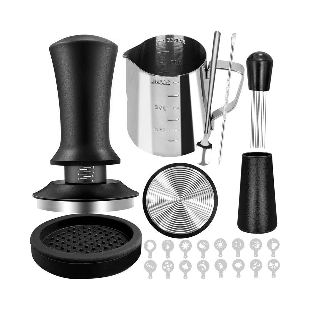 (58mm) 22pcs Espresso Accessories Kit Barista Kit with WDT Tool Milk Frothing Pitcher Latte Art Pen Coffee Stirrer Tamper