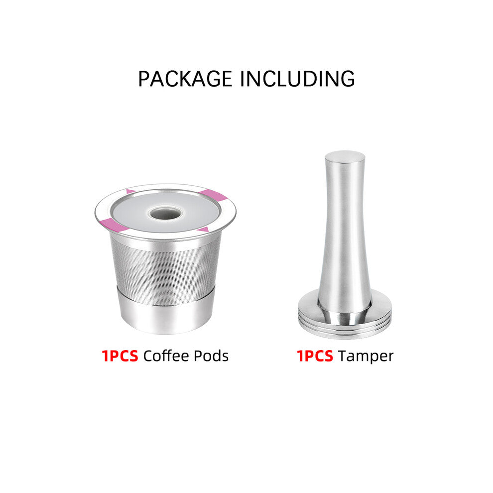 (1Pod 1Tamper) Reusable Filter Cups Coffee Pods Compatible With Keurig Coffee Makers Universal Stainless Steel Coffee Capsules