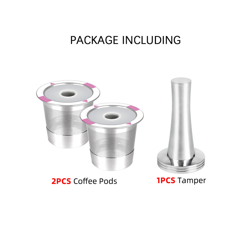 (2Pods 1Tamper) Reusable Filter Cups Coffee Pods Compatible With Keurig Coffee Makers Universal Stainless Steel Coffee Capsules