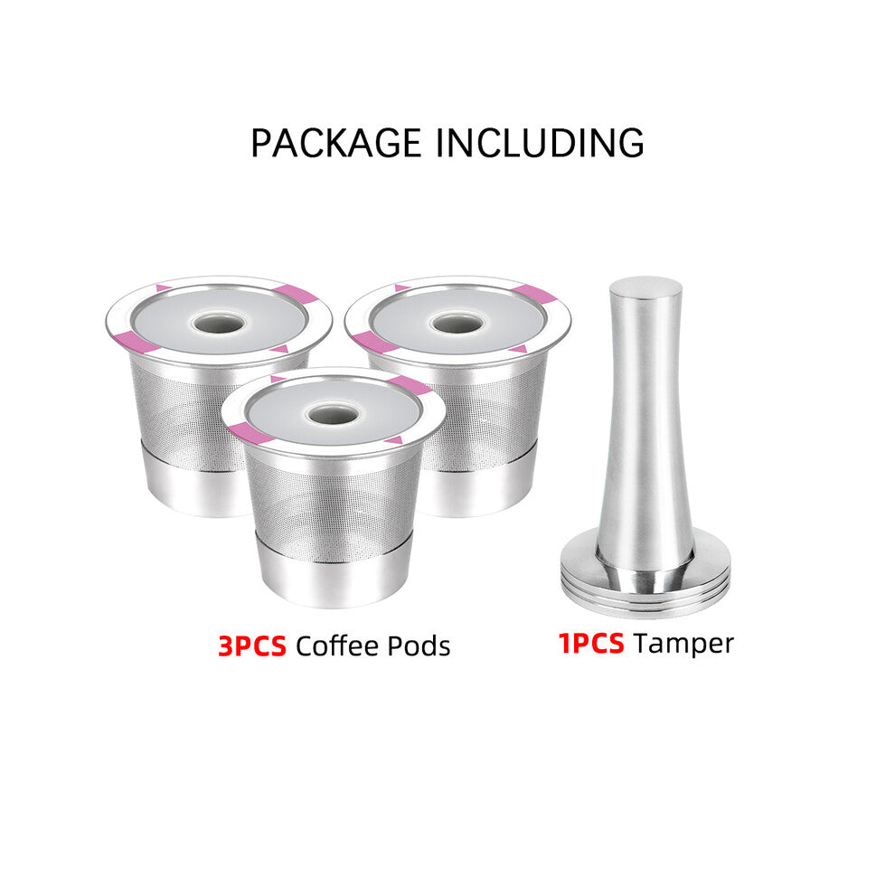 (3Pods 1Tamper) Reusable Filter Cups Coffee Pods Compatible With Keurig Coffee Makers Universal Stainless Steel Coffee Capsules
