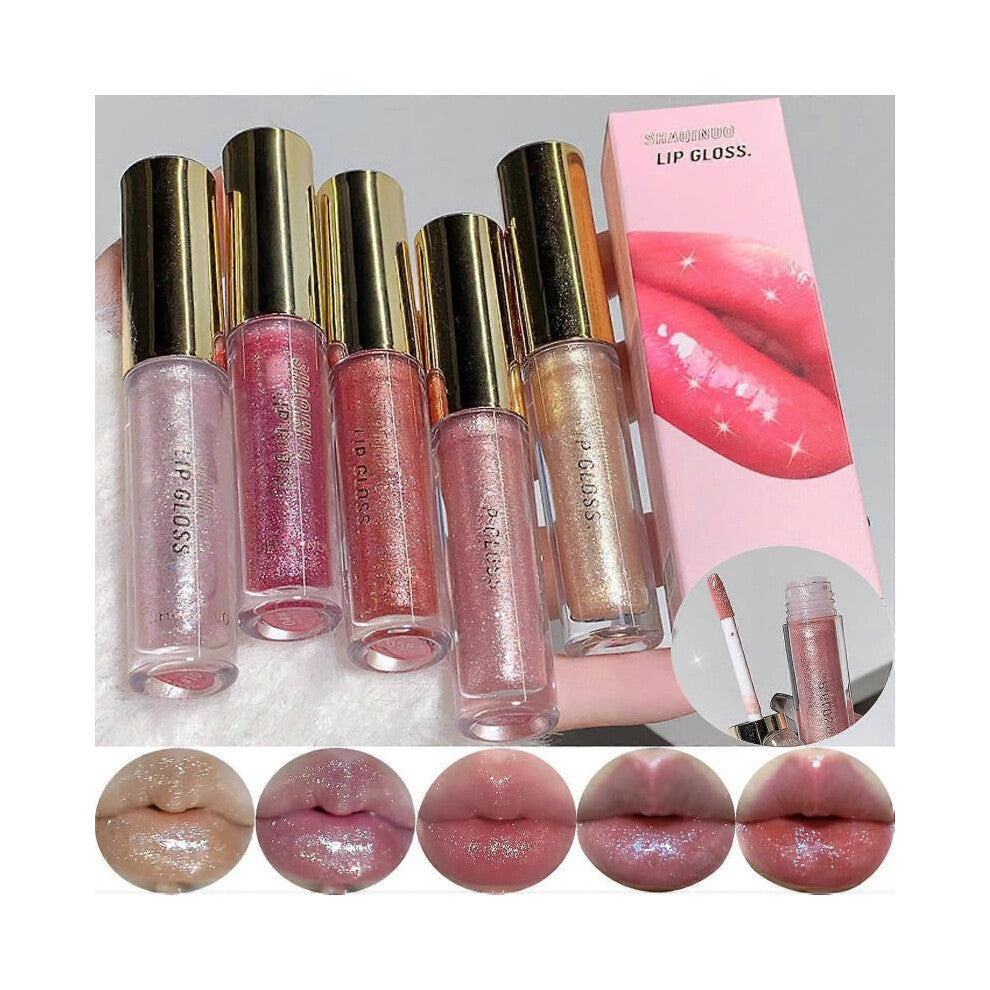 Glitter Liquid Lipsticks Set,5Pcs Metallic Lipstick Waterproof Long-Lasting Makeup Kit Face Eye Glow Shimmer Shinning Lip Gloss Set